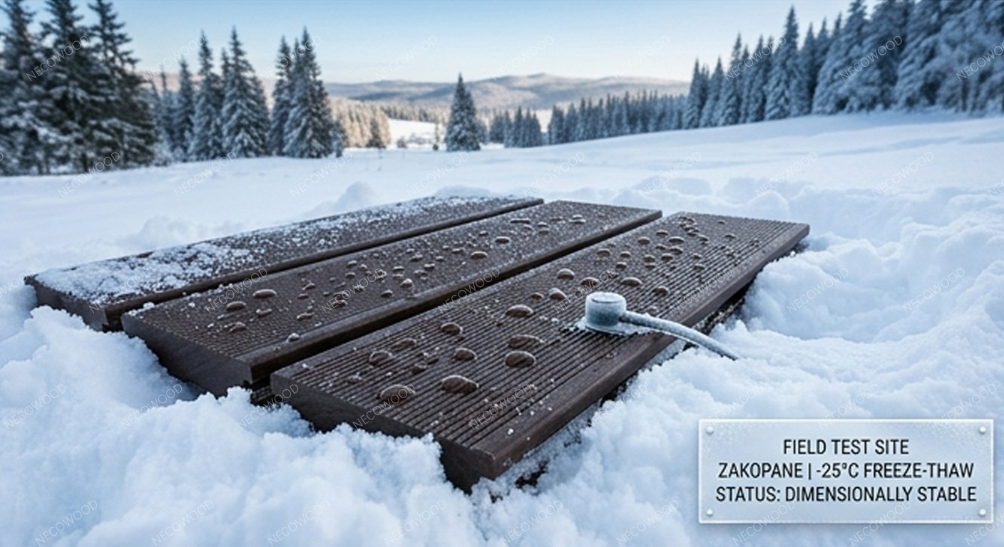 Necowood WPC Decking structural stability test in snow