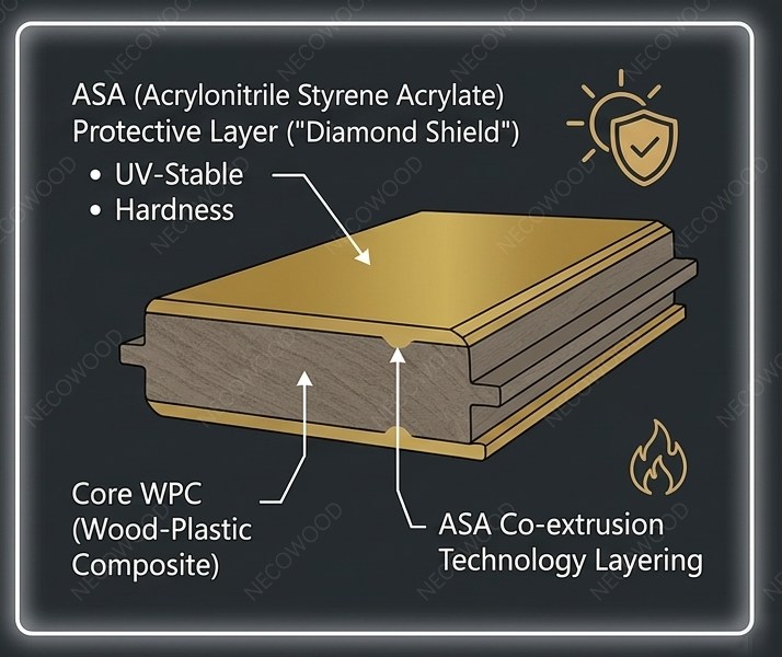 Necowood ASA Co-extrusion Layer Structure