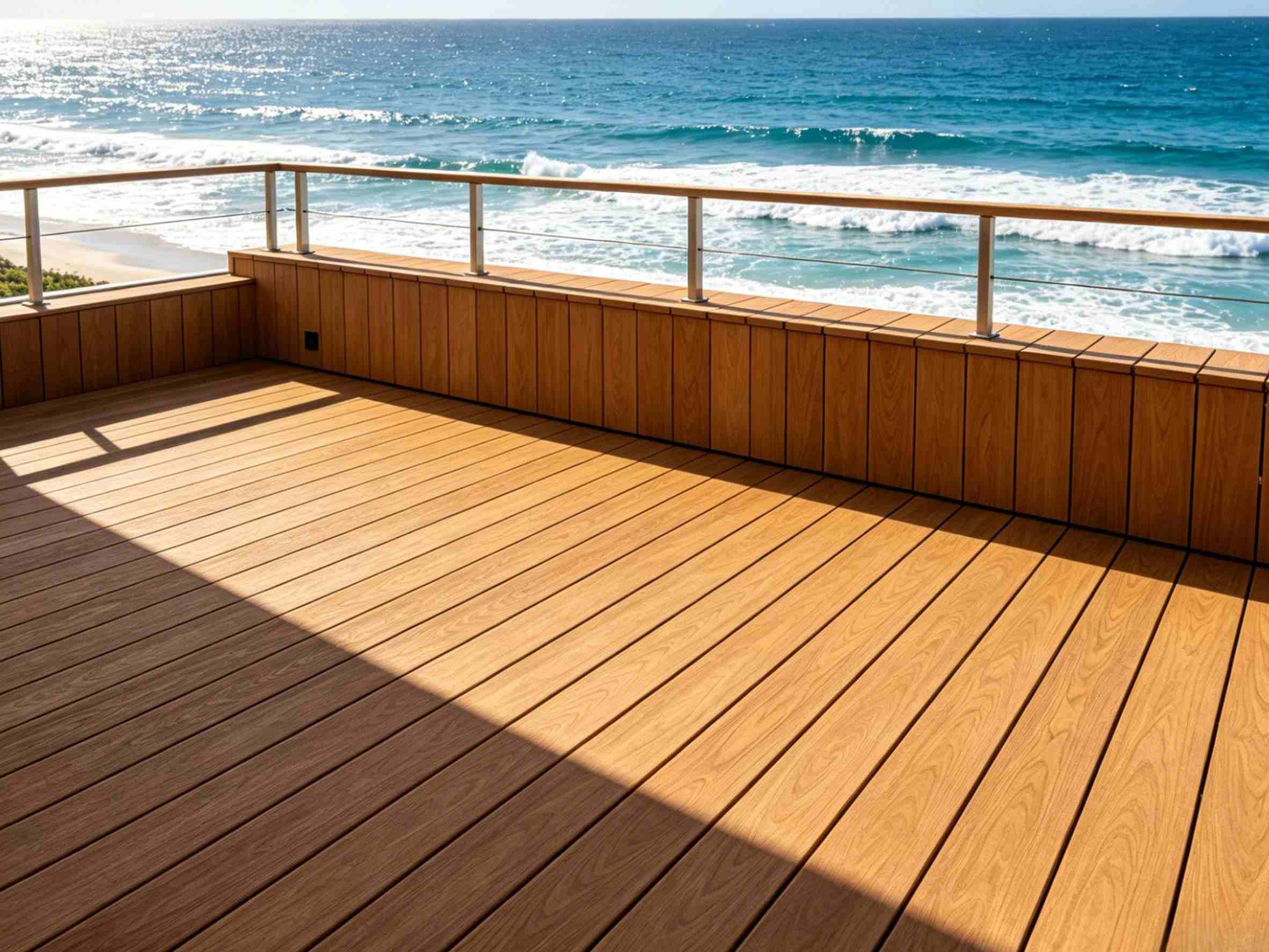 Necowood ASA/PVC co-extruded wall panels installed on a modern coastal building facade