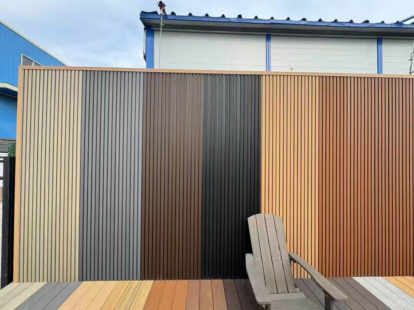 Necowood smart WPC panel with self-cleaning photocatalytic surface, co-extruded ASA layer, and recycled core – 2026 technology illustration