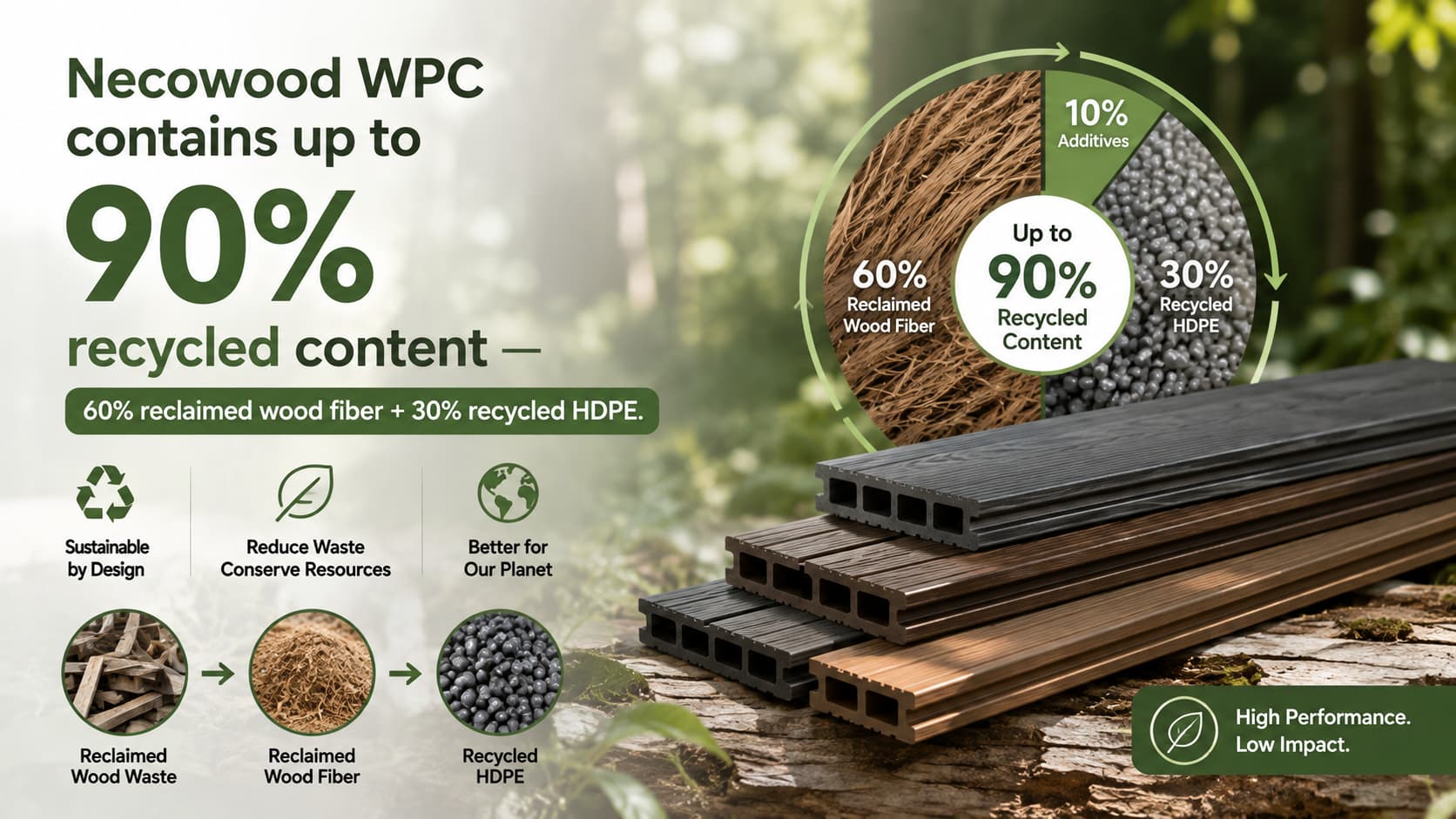 Recycled wood fiber and plastic materials used in WPC manufacturing