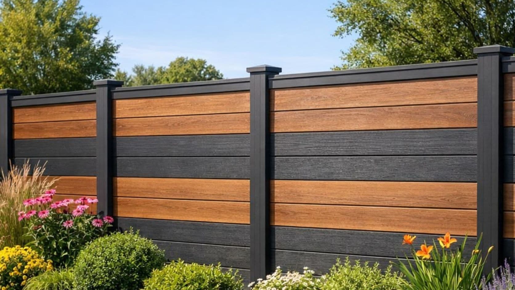 Modern aluminum fence panels around a swimming pool