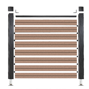 Full slatted WPC fence panel with horizontal boards and gaps for residential use