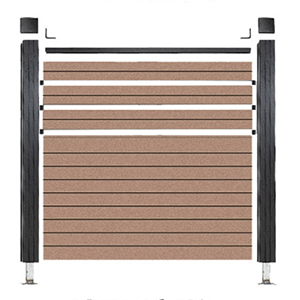 Half slatted WPC fence panel with solid lower section and slatted upper section