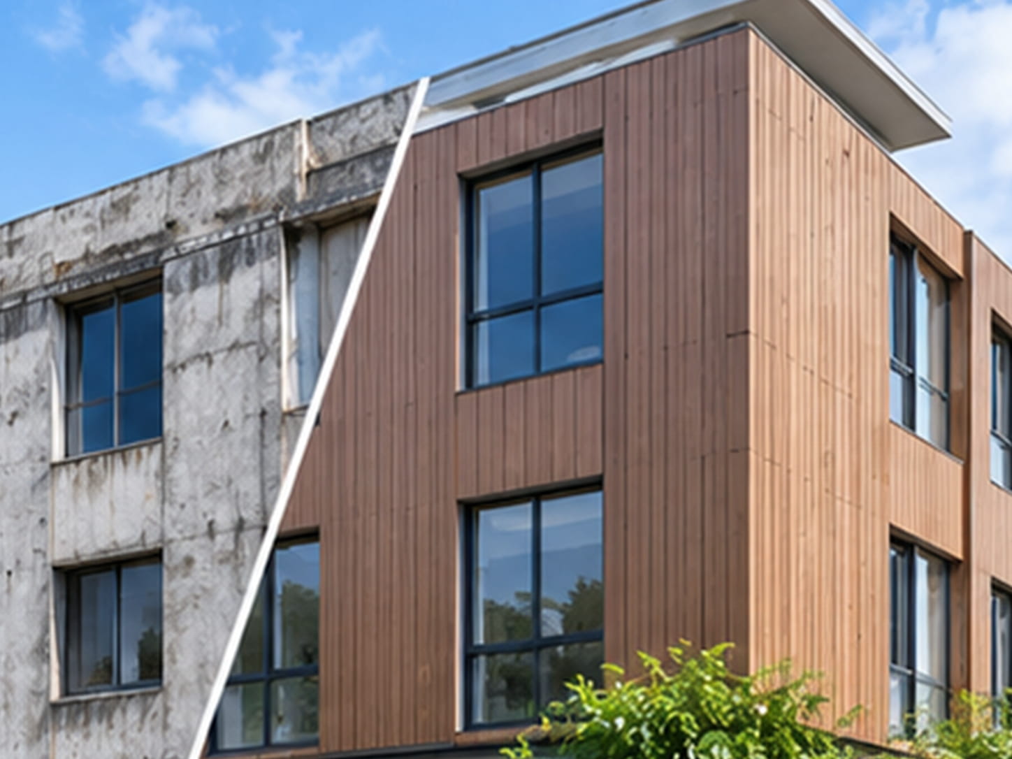 Retail storefront modernization with ASA WPC fluted exterior cladding