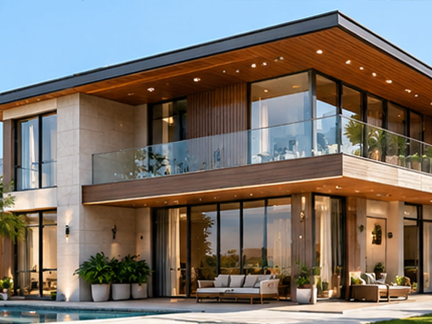 Hotel entry portal with ASA WPC fluted exterior wall panel cladding