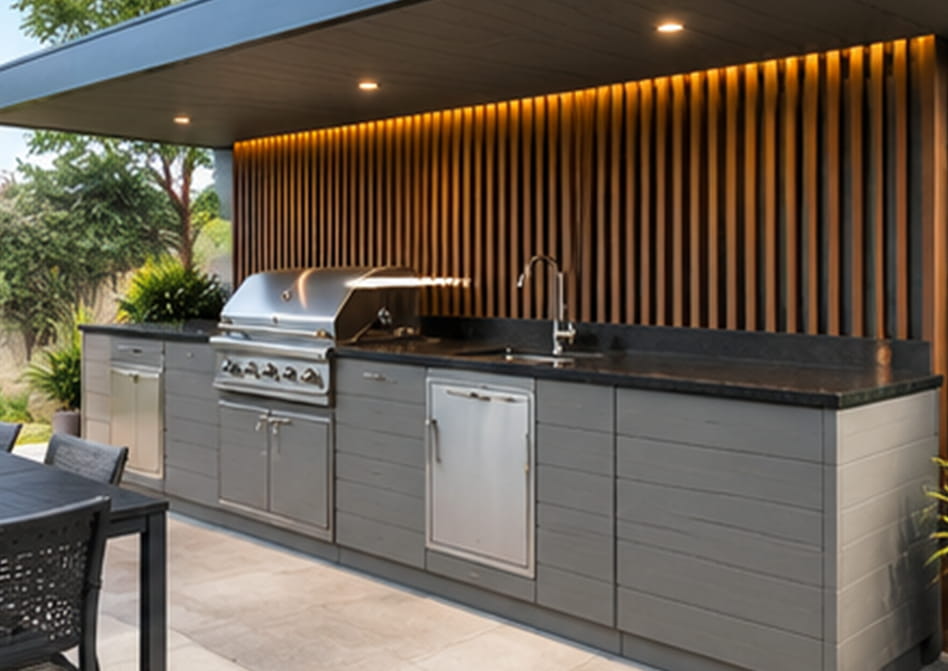 WPC cladding for outdoor kitchen, BBQ and dining area ceilings