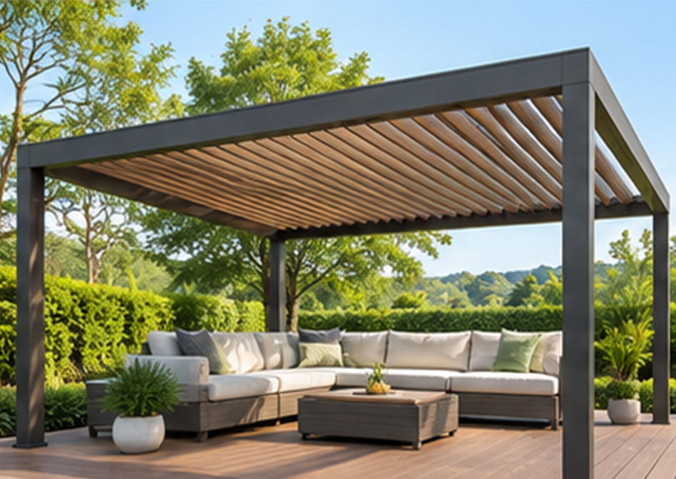 WPC cladding under pergola and gazebo roof structures