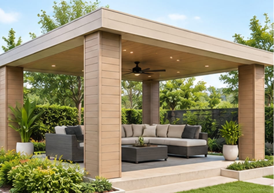 WPC cladding for pergola and patio overhead structures
