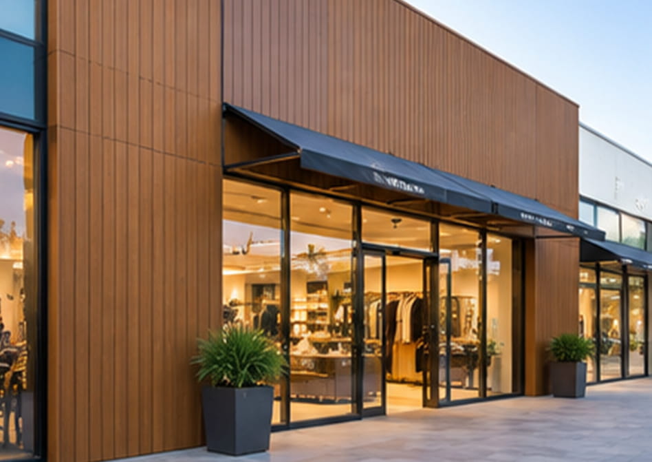WPC cladding on retail storefront overhangs and fascias