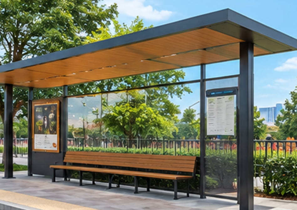 WPC cladding on transit shelters and waiting area ceilings