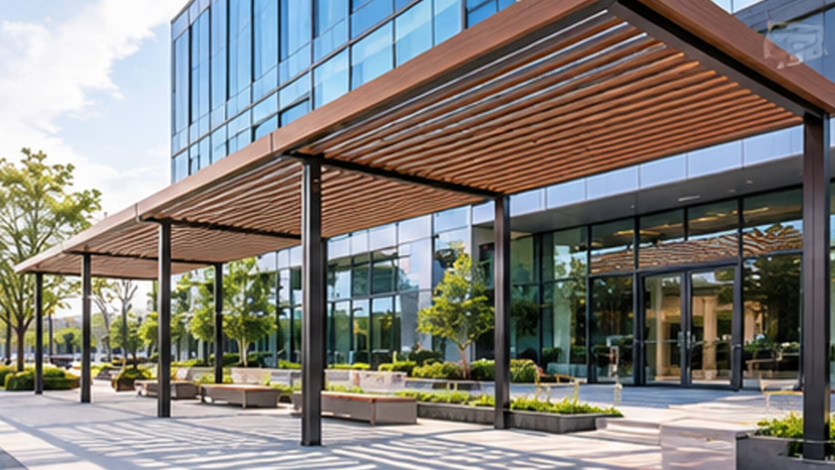 Necowood WPC square tube for commercial building pergola structures