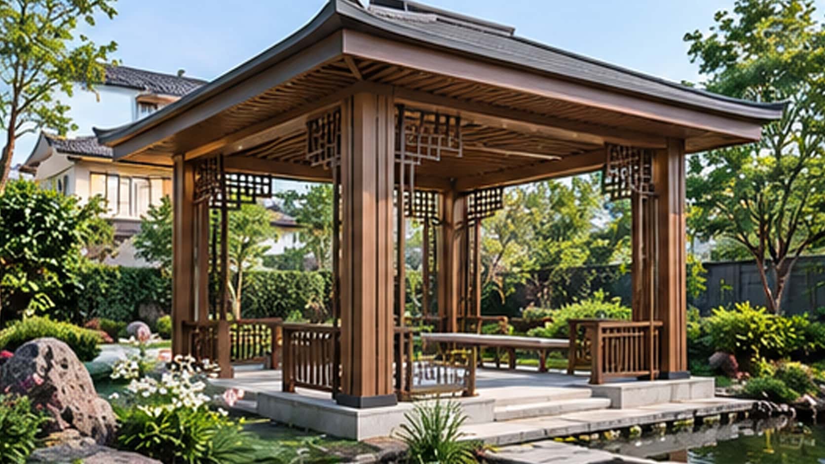 Necowood WPC hollow square profile for garden pavilion decorative beams